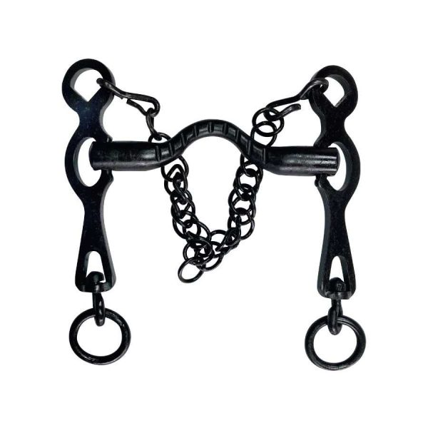 Bocado portugués pavonado con embocadura estriada