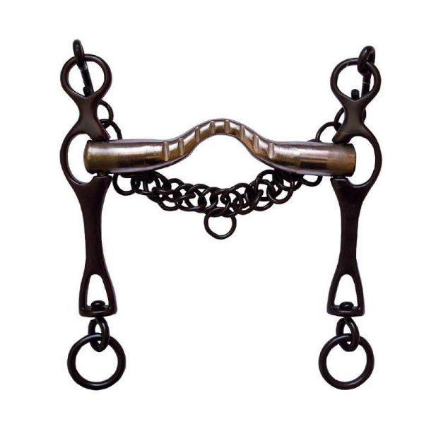 BOCADO PORTUGUÉS PAVONADO PATA LARGA EMBOCADURA INOX. ESTRIADA