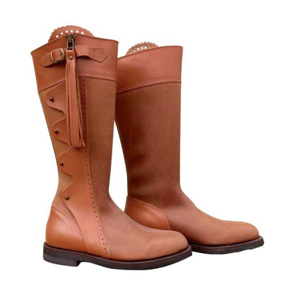 Bota de Montería Alta con Cierre de Cremallera y Botones Avellana