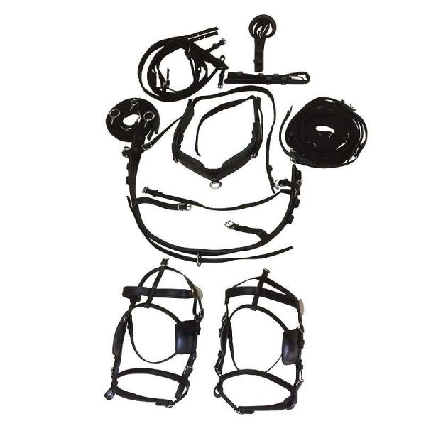 ENGANCHE CON PECHOPETRAL PARA DOS CABALLOS NYLON Y CUERO ECONÓMICO